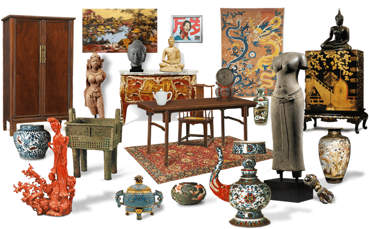 Arts asiatiques - cabinet laqué, vases en porcelaine et bronzes