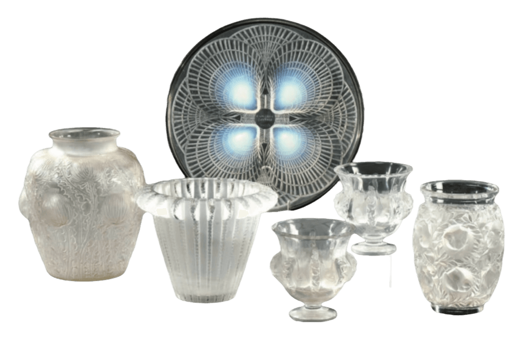 Vases et coupes Lalique en verre opalescent et cristal